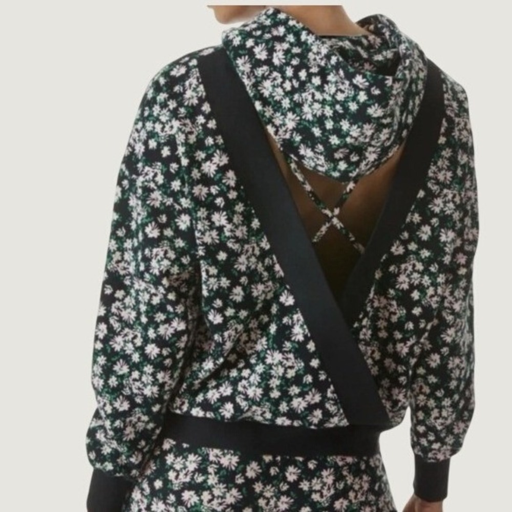 Alice + Olivia Ronan Cut Out Floral Hoodie Womens XS Black Pink Floral Cotton